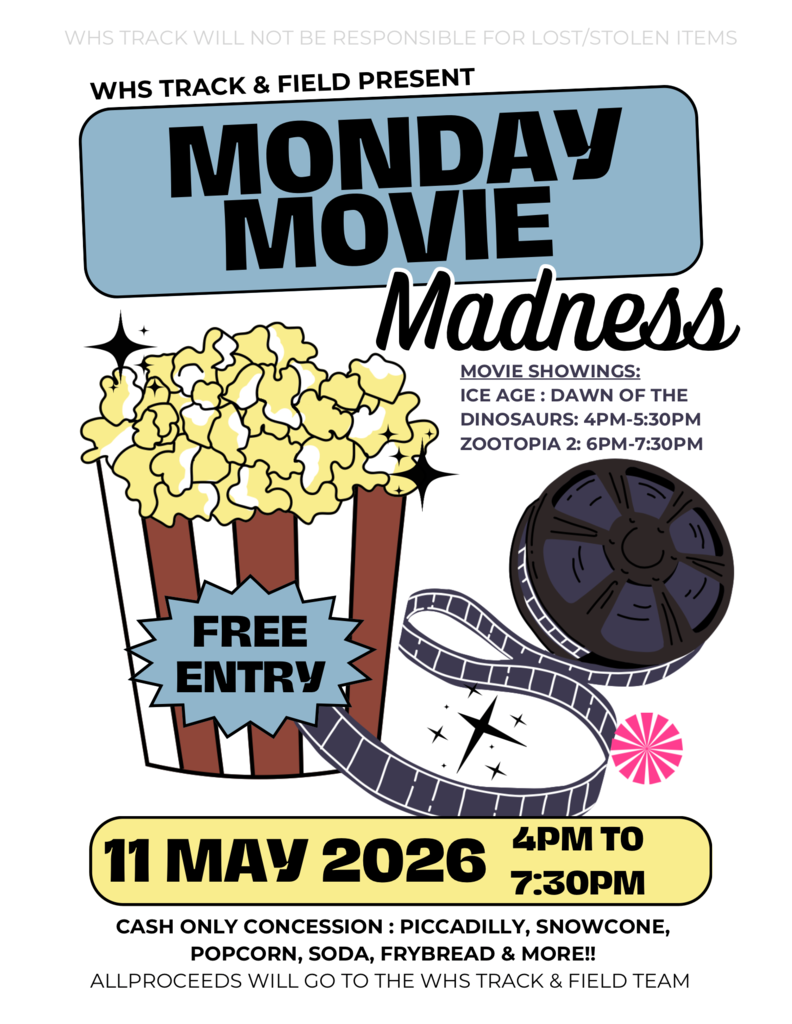 Today (May 11) is Movie Madness by the Track Team over in the Auditorium from 4-7:30 pm. Come and enjoy some free movies and support the Track Team by purchasing items from the concession: Piccadilly, Snowcone, Popcorn, Soda, Frybread, and MORE!!!