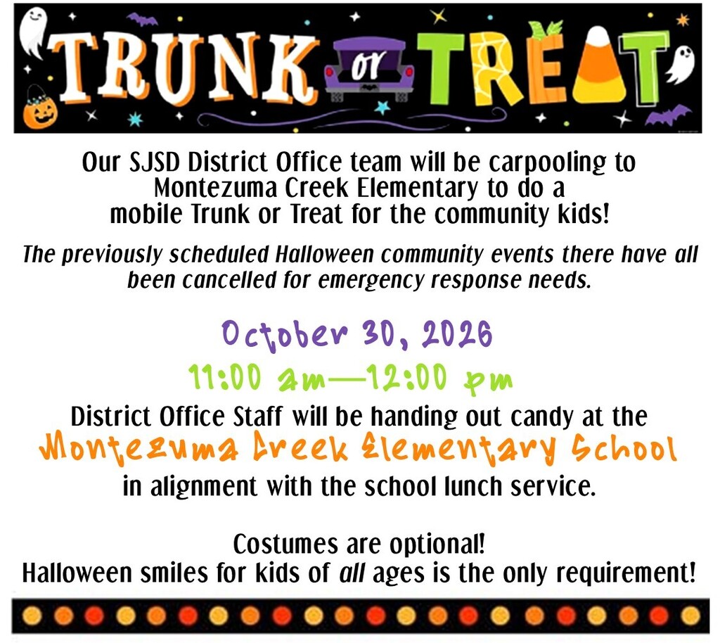 Trunk Or Treat at MCES tomorrow from 11:00am-12:00pm. Costumes are encouraged but optional.  WHS students ARE welcome to attend. 