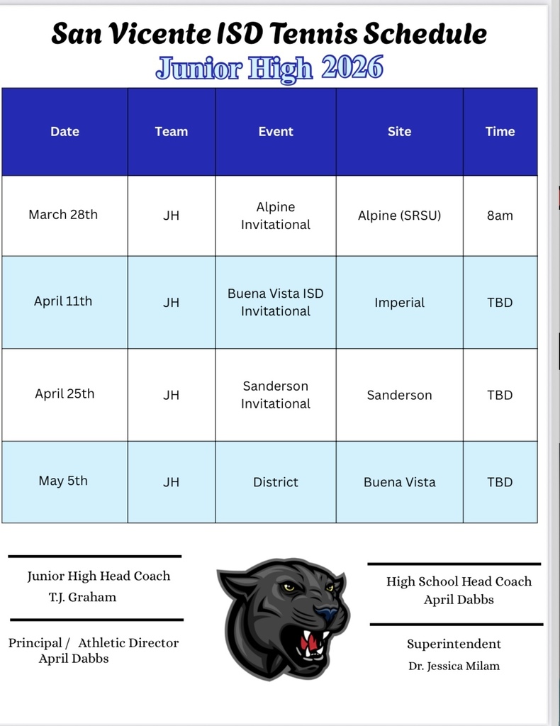 2026 Junior High Tennis Schedule