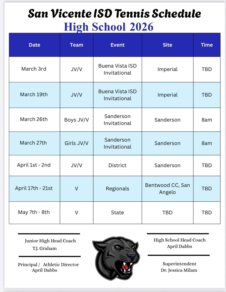 2026 High Scool Tennis Schedule
