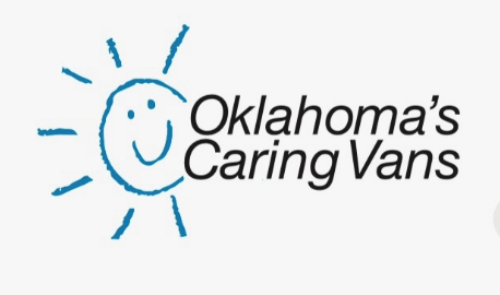 A flyer from Oklahoma’s Caring Vans reads: “The Oklahoma Caring Van will be providing free flu immunizations for children.” Event details are listed in boxes: Place: Sand Springs ECEC. Date: October 10th. Time: 9:30 am. A note at the bottom says a parent or guardian must complete the required paperwork, and services are provided to children who are uninsured, Medicaid eligible, or American Indian.