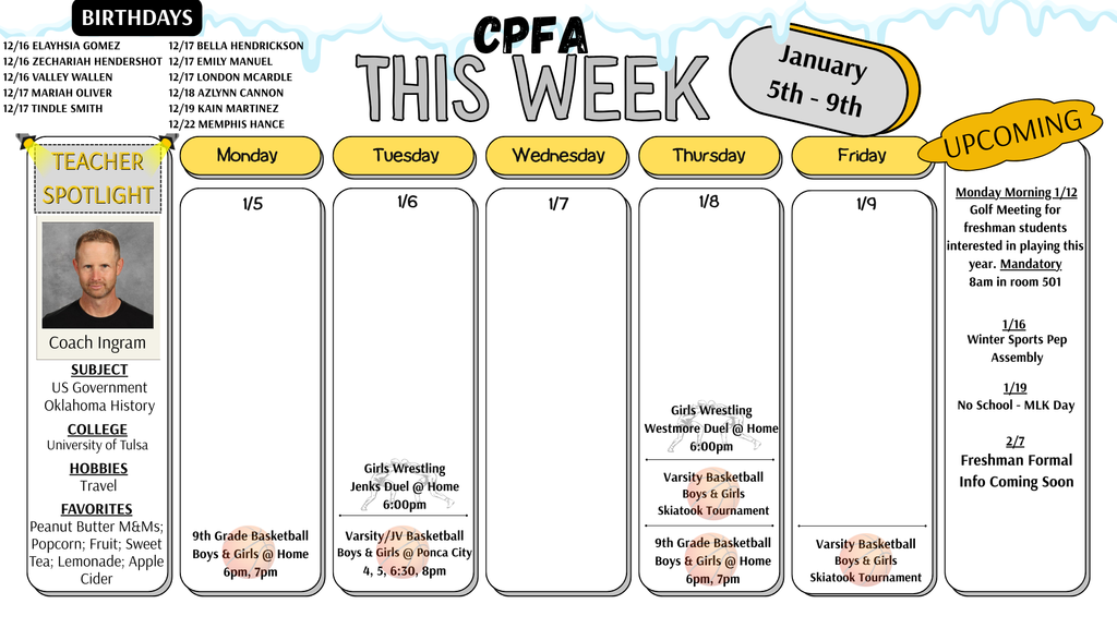 Week to Come Calendar