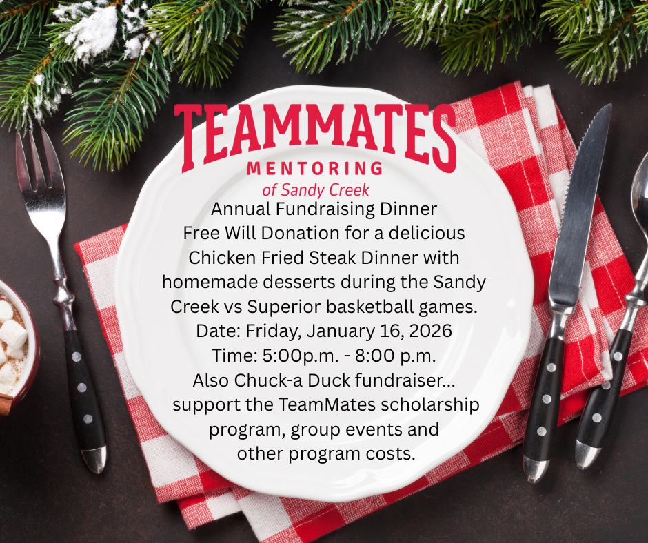 Enjoy a delicious Chicken Fried Steak dinner this Friday during the Superior basketball games to support TeamMates!