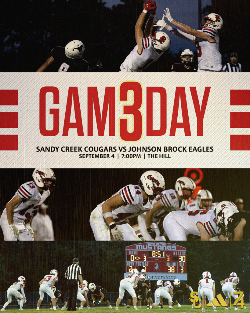 Football Gameday Sandy Creek vs Johnson Brock september 4 7pm on the hill