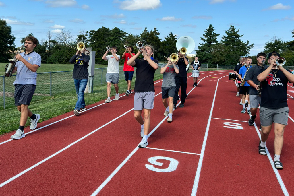 The Sandy Creek Marching Band prepares for Harvest of Harmony