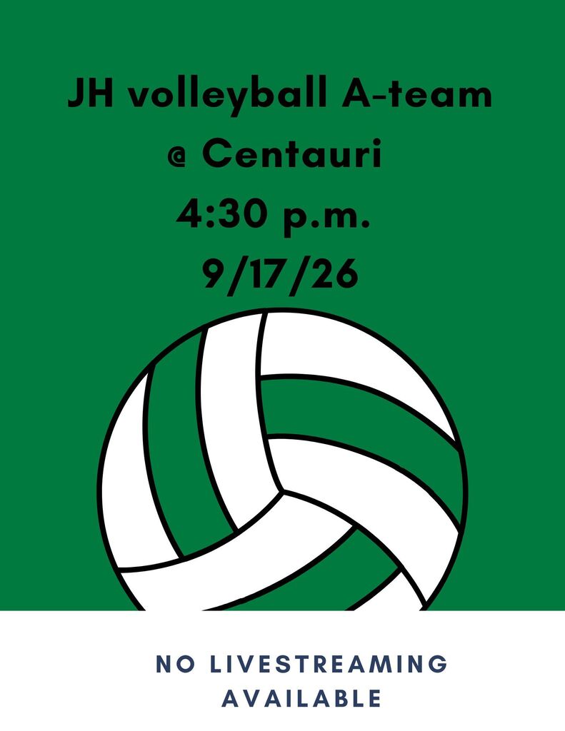 JH Volleyball A-team @ Centauri 9/17/26 4:30 p.m. No livestreaming available