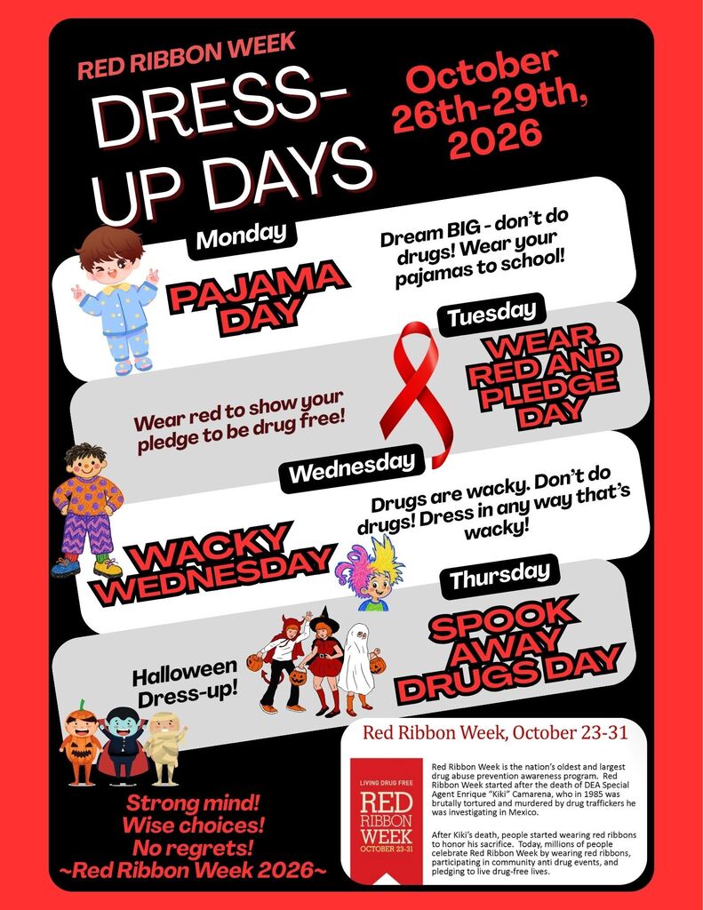 Red Ribbon Week October 26th-29th Dress-up Days!