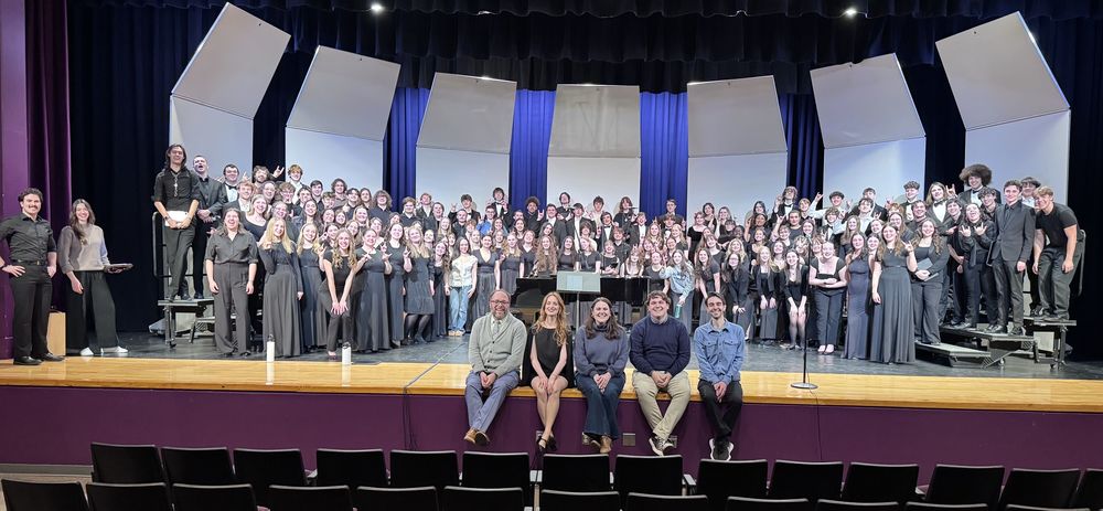 On Friday, February 13, the Sanford High School Chamber Singers were invited to perform and record with nationally recognized composer Jennifer Lucy Cook in Portland at the Crewe Center for the Arts, Osher School of Music at the University of Southern Maine. Jennifer Lucy Cook is a nationally recognized composer and lyricist whose choral works are performed by high school, collegiate, and professional ensembles across the United States. Based in Los Angeles, her music is widely published and admired for its expressive storytelling, lyrical depth, and contemporary voice within today's choral landscape. In addition to her choral writing, she is also active in stage and screen composition, making her one of today's most versatile and in-demand living composers. During this collaboration, Sanford students recorded three of Cook's choral works, including two performed independently by the Sanford Chamber Singers, and one combined piece alongside the Brunswick High School Chamber Choir, Scarborough High School Chamber Singers, and the Osher School of Music Chamber Singers. Working directly with the composer provided students with invaluable artistic insight and professional-level rehearsal and recording experience.