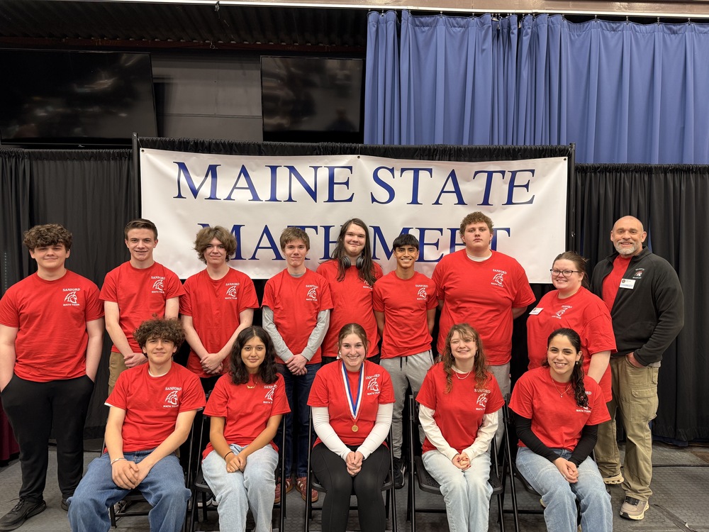 The Sanford High School math team turned in a strong performance at Tuesday's state math meet, finishing 10th out of 88 competing teams and placing 6th among all Class A schools. More than 800 students participated in the event.  Three Sanford students earned individual recognition. Junior Nathan Maloney placed 16th in the state in his grade division, while fellow juniors Yashvi Patel and Eli Laurendeau each finished 20th.  The strong showing capped off a successful regular season in which Sanford placed 3rd in the Pi-Cone South league — the southern Maine regional competition for large schools.