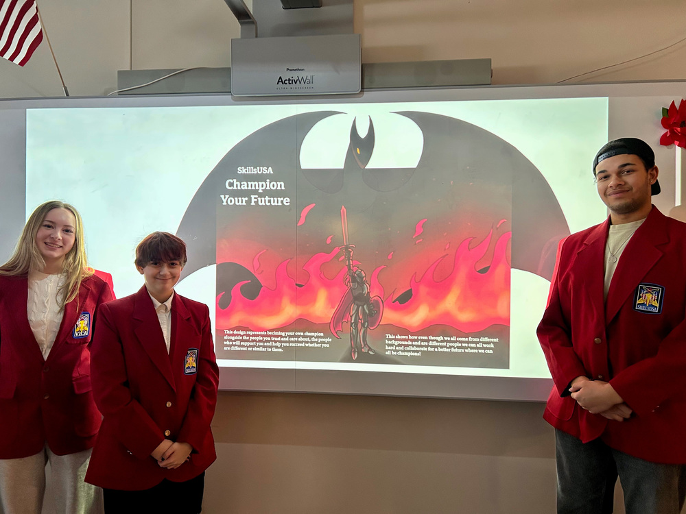 Students in Sanford Regional Technical Center's Digital Design program spend their days bringing ideas to life on screen, designing logos, creating digital artwork, and crafting visual solutions to real-world problems. Under the guidance of instructor Amy Turgeon, they transform artistic talent into marketable career skills using the same professional tools and techniques employed by designers across creative industries. At the foundation of the two-year program, students master the elements of art and principles of design. Through hands-on projects in Adobe Photoshop and Illustrator, students develop both technical proficiency and creative problem-solving abilities. They create everything from brand identities and marketing materials to digital illustrations and event graphics, learning to balance creativity with client needs and technical constraints. Typography fundamentals further enhance their skill set, teaching them how letterforms and text can communicate meaning and emotion in visual design. Mair Clarke, a senior in the program, found exactly what he was looking for. "I applied to SRTC Digital Design because I wanted to learn more about what I could do after high school," Clarke explained. "I wanted to learn more skills that I can use to help me get a job that I love." The program's success shows in student achievements both in statewide competitions and real-world client projects. For two consecutive years, Digital Design students have won the SkillsUSA branding competition. Deanna Watson, a 2024 graduate, created a lighthouse-inspired design which branded the Maine SkillsUSA Leadership Conference. This year, first-year student Harley Robinson continued the winning streak with her design celebrating Maine's iconic sunsets and wildlife. Most recently, the program gave all 14 seniors hands-on client experience when Superintendent Matt Nelson commissioned them to design branding for the Sanford School Department's updated mission, vision, core principles & beliefs on learning and portrait of a future ready graduate. Senior Johnathan Rideout's design was ultimately selected as the official brand, a project that gave students real-world practice navigating the revision process and working with stakeholder feedback. The program offers students the opportunity to earn Adobe Certified Professional credentials in both Photoshop and Illustrator. These industry-recognized certifications demonstrate to future employers and colleges that students have mastered the tools used by professional designers worldwide. Clarke has been accepted into what he describes as "a caring, entertaining and uplifting community" where he's "learned more than I ever expected to when applying." He plans to pursue a bachelor's degree in Illustration and Design after graduation, confident in her preparation. "I know that I will be able to put what I learned here to good use," he said. Turgeon's teaching philosophy reflects this supportive environment. "My hopes are that my students graduate with fond memories of their time in Digital Design," he shared.