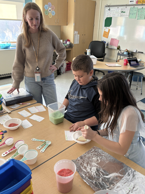 3rd and 4th graders are mastering fractions through hands-on learning! Students represented whole numbers as fractions, identified fractions greater than one, and explored equivalent fractions using multiplication. This week, they brought math to life by measuring ingredients for fun recipes like Island Punch, Watermelon Munch, and Green Monster using colorful rice to visualize fractional amounts. Learning + doing = understanding!