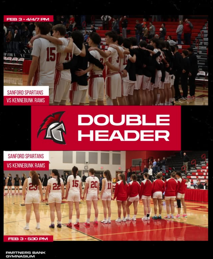 Tonight our basketball teams have a double header against Kennebunk at Partners Bank Gymnasium. For boys basketball: Freshman plays at 4:00 PM in the practice gym, JV at 4:00 PM in Partners Bank Gymnasium, and Varsity at 7:00 PM in Partners Bank Gymnasium. For girls basketball: Varsity plays at 5:30 PM in Partners Bank Gymnasium.