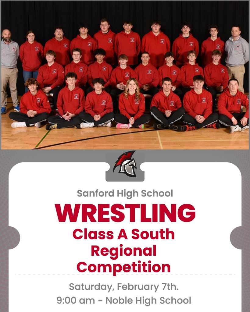 We have three teams competing this weekend as postseason play gets underway. Here's where you can catch our student-athletes in action: Cheerleading - Class A State Championship Saturday at Augusta Civic Center Competition starts at 4:00 pm (Sanford takes the mat at approximately 4:36 pm) Tickets: GoFan.co Wrestling - Class A South Regional Championship Saturday at Noble High School Competition starts at 9:00 am Tickets: GoFan.co Track & Field - SMAA Championship Saturday at USM Fieldhouse, Gorham Competition starts at 10:00 am Over 30 Sanford athletes qualified to compete! Tickets: Available at the door Good luck to all our Spartan athletes this weekend!