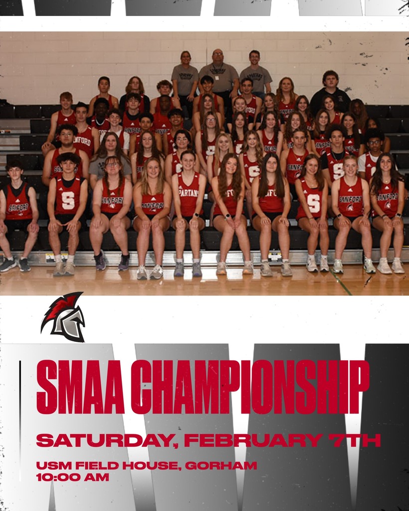 We have three teams competing this weekend as postseason play gets underway. Here's where you can catch our student-athletes in action: Cheerleading - Class A State Championship Saturday at Augusta Civic Center Competition starts at 4:00 pm (Sanford takes the mat at approximately 4:36 pm) Tickets: GoFan.co Wrestling - Class A South Regional Championship Saturday at Noble High School Competition starts at 9:00 am Tickets: GoFan.co Track & Field - SMAA Championship Saturday at USM Fieldhouse, Gorham Competition starts at 10:00 am Over 30 Sanford athletes qualified to compete! Tickets: Available at the door Good luck to all our Spartan athletes this weekend!