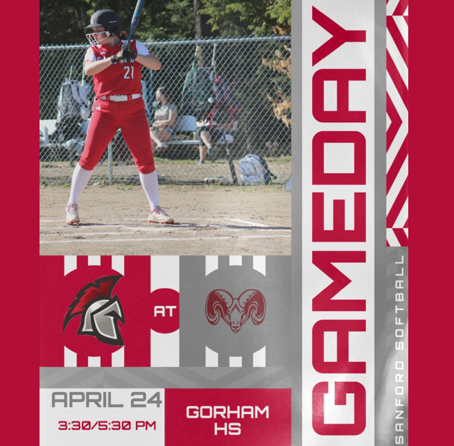Good luck to the Softball team as they travel to Gorham High School to open their regular season! Varsity plays at 3:30 with Jv to follow!