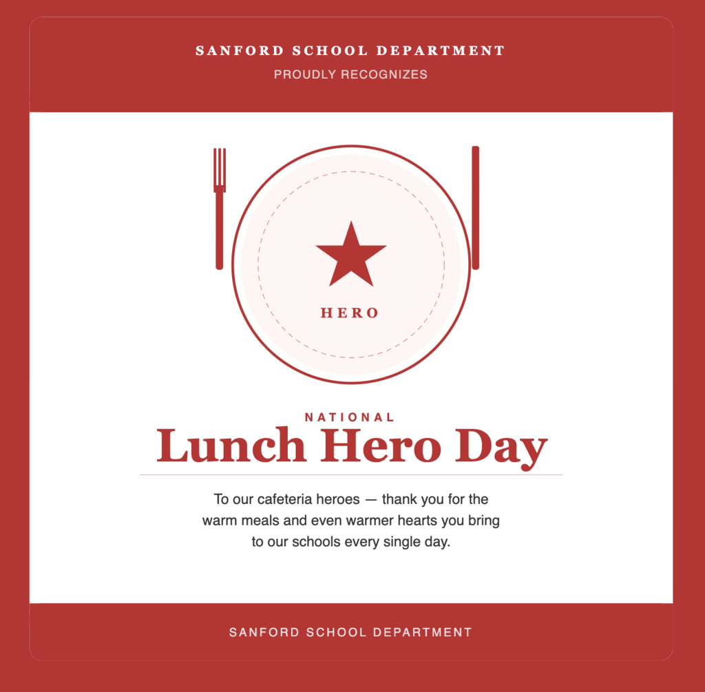 Happy National Lunch Hero Day! Every day, our cafeteria staff show up with dedication and heart to make sure our students are fueled and ready to learn. We see you, we appreciate you, and we are so grateful for all that you do. Thank you for being heroes in the best way! 