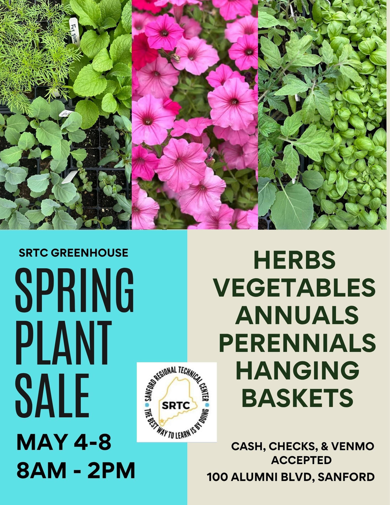 Mark your calendars! Shop our plant sale in time for Mother's Day. All plants are grown with love by the SRTC agriculture students. FMI contact: jcoverdale@sanford.org