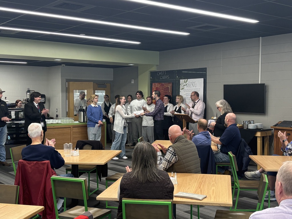 What a wonderful morning at Sanford Regional Technical Center! Members of the Sanford-Springvale Rotary Club joined us today for a breakfast hosted right here in the SRTC Cafe, with the meal prepared and served by our own culinary arts students.  The breakfast gave Rotary members the chance to meet our SRTC’s Student of the Year nominees, representing programs including Health Occupations, EMT, Firefighting, Precision Manufacturing, Engineering & Architectural Design, Automotive Technology, Electrical Wiring, Video Production, Digital Design, Agricultural Enterprise, Sports Medicine, and more. SRTC Director Matthew Petermann introduced each nominee with personalized words from their instructors.  Thank you to the Sanford-Springvale Rotary Club for celebrating our students.