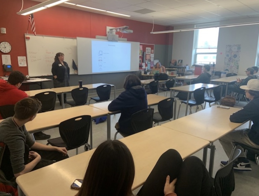 Junior Achievement and its volunteers came by Sanford High School yesterday to present to sophomores on applications and resume skills. All SHS sophomores will have three lessons by Junior Achievement this year in job applications, interviewing for a job, and cell phones in the workplace. The SHS counseling department is proud to partner with Junior Achievement on this initiative.