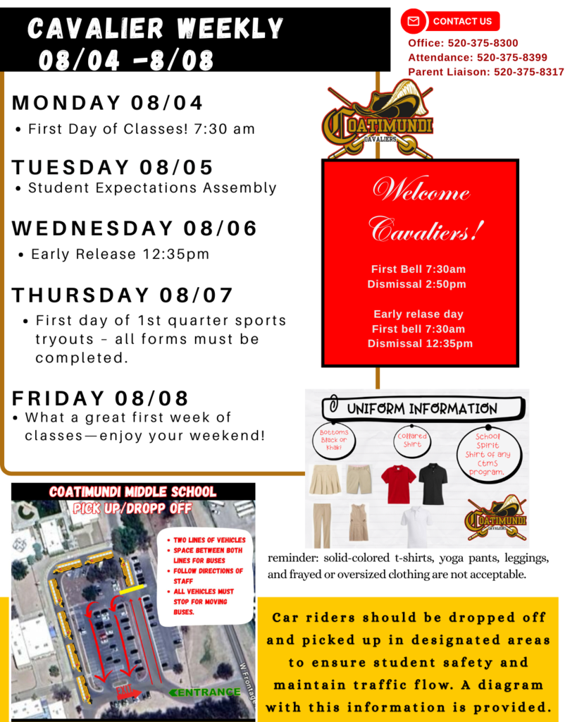 cav week at a glance first week with reminders and bell schedule