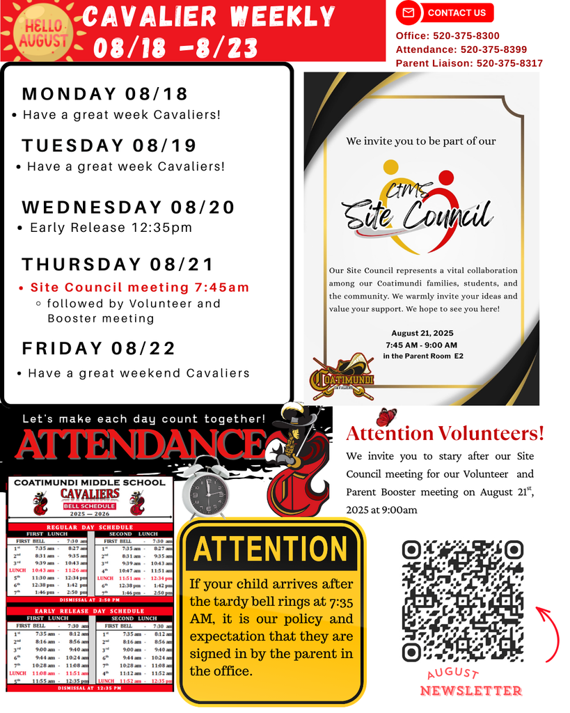 flyer announcing week at a glance with tardy reminder