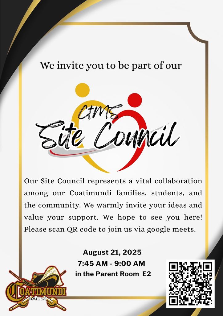 flyer with QR code announcing Site Council meeting for August