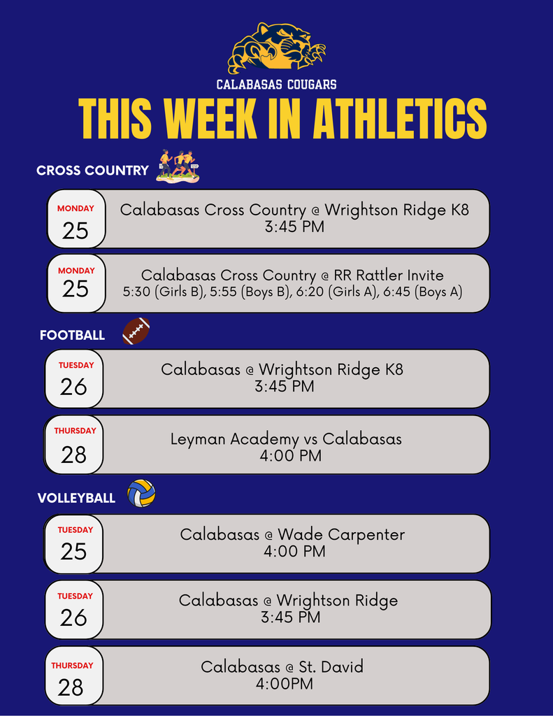 Weekly athletic schedule