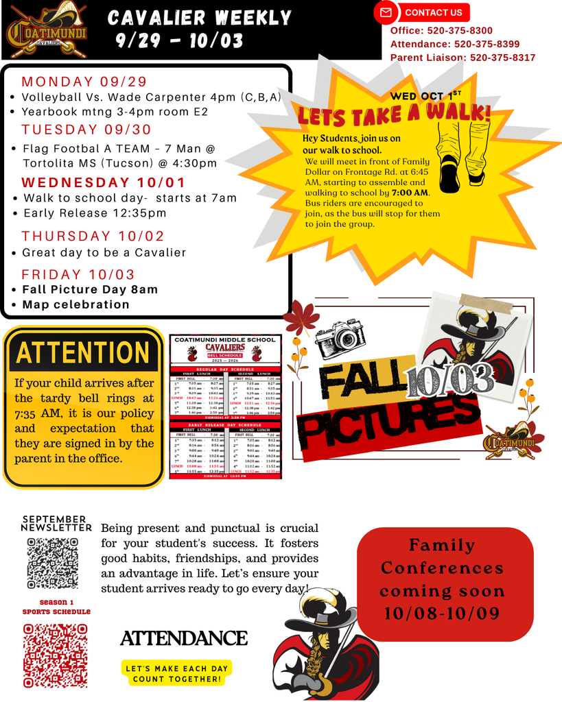 cavalier weekly at a glance 9/29-10/31