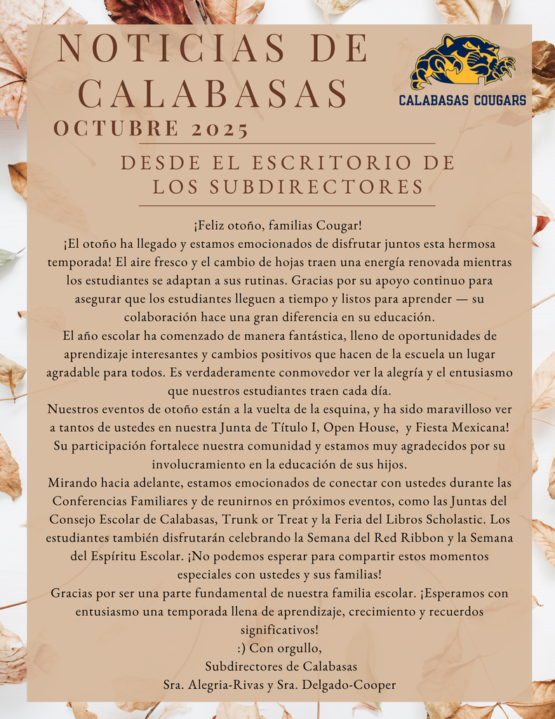 Oct Newsletter Spanish