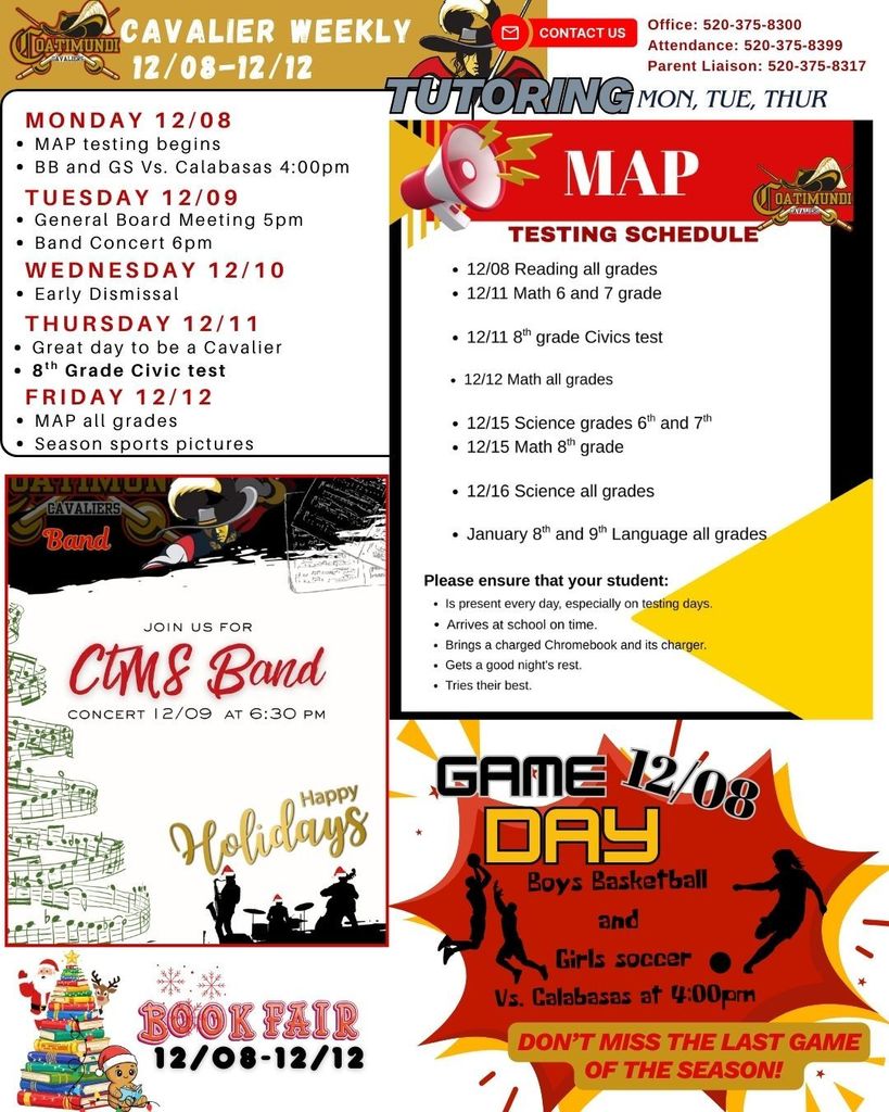 week at a glance band concert and last game of the season