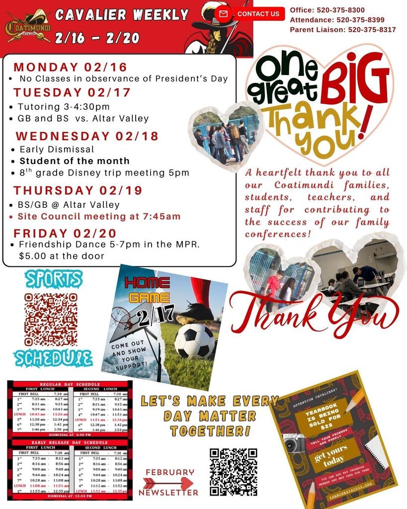 week at a glance with a thank you note for family conferences