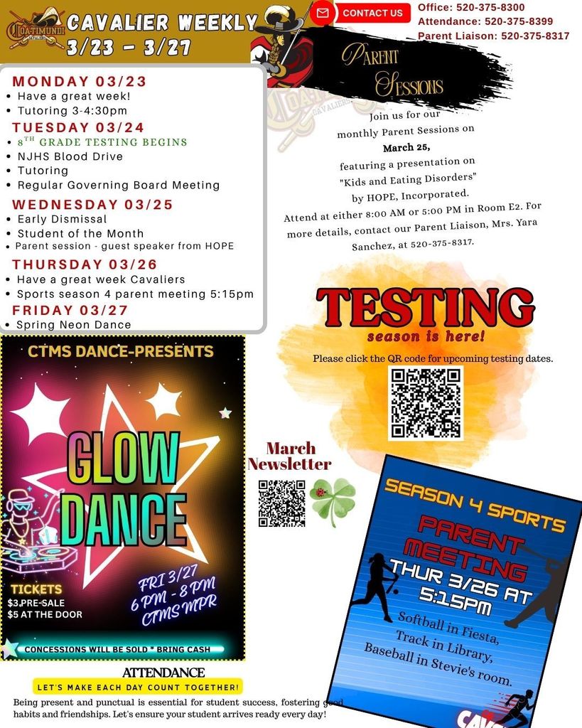 week at a glance with reminder of testing dates 