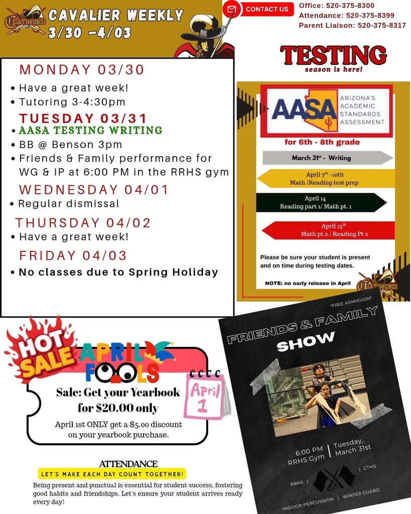 Week at a glance with testing dates