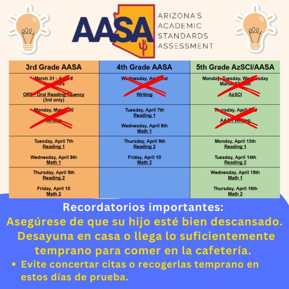 Testing schedule Spanish 