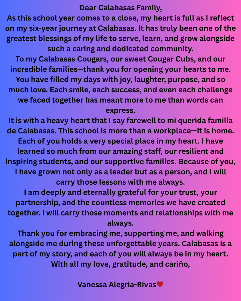 Mrs. Alegria-Rivas Farewell Message