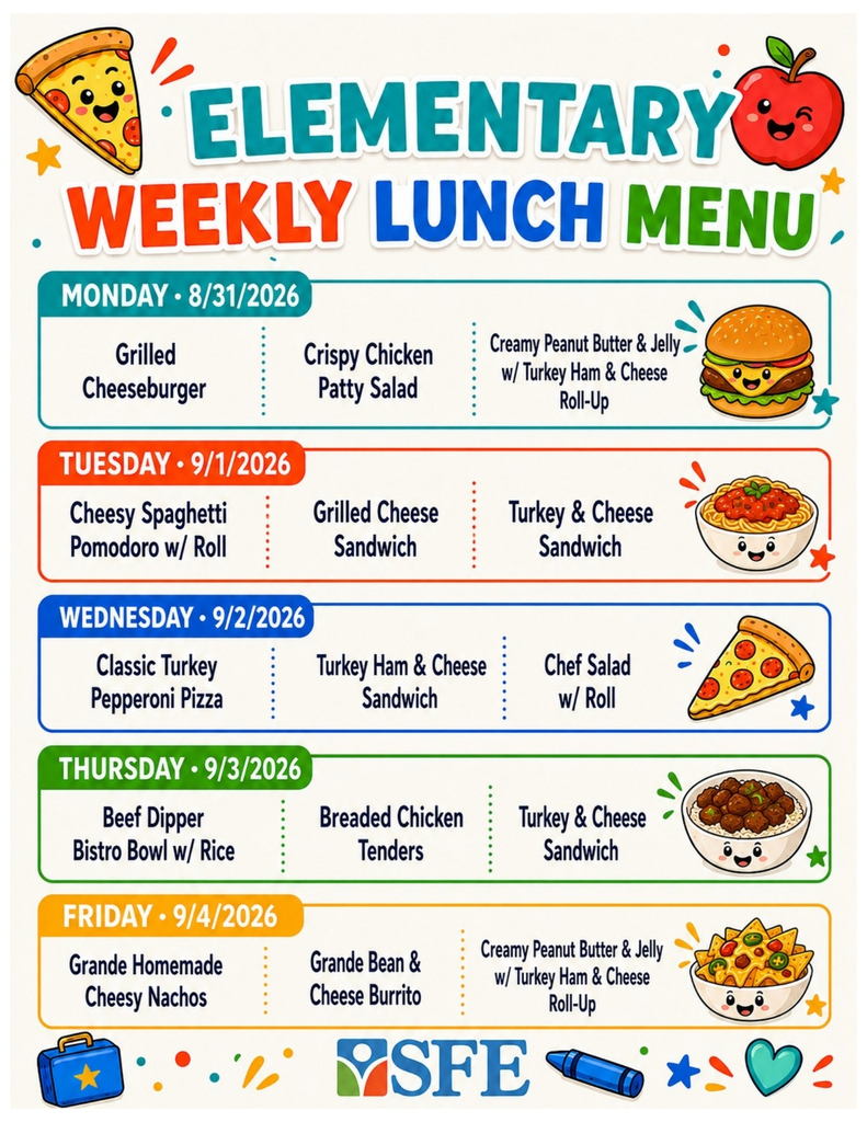 Lunch Menu 8/31-9/4