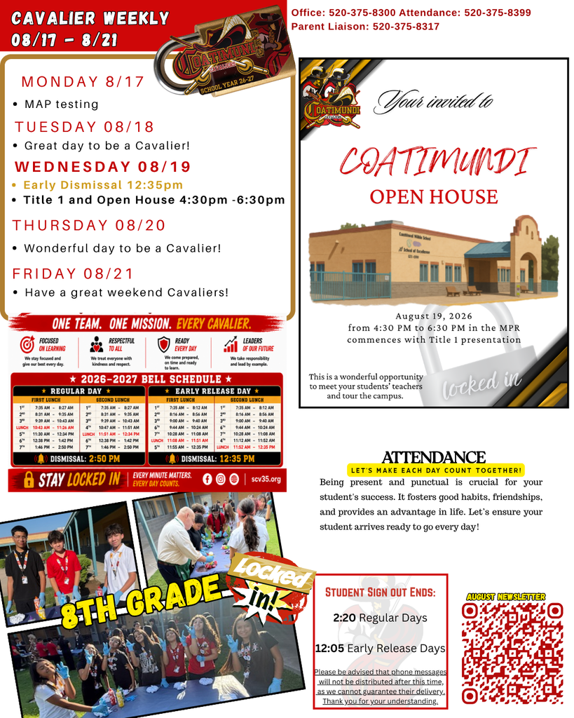 cavlier week at a glance with open house date and time