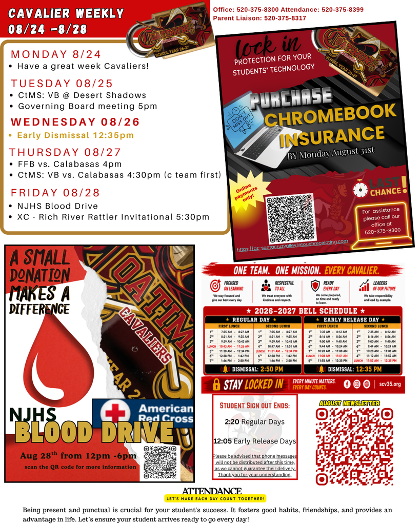 week at a glance with chrombook insurace reminder and blood drive