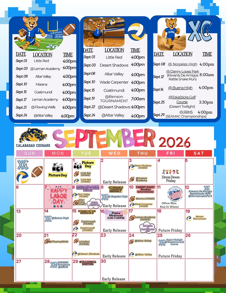 Sports calendar for the month of September. September Calendar for Calabasas
