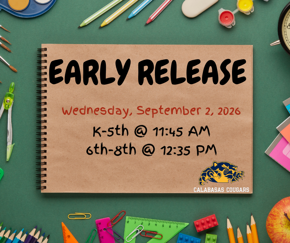 Early release tomorrow Wednesday September 2