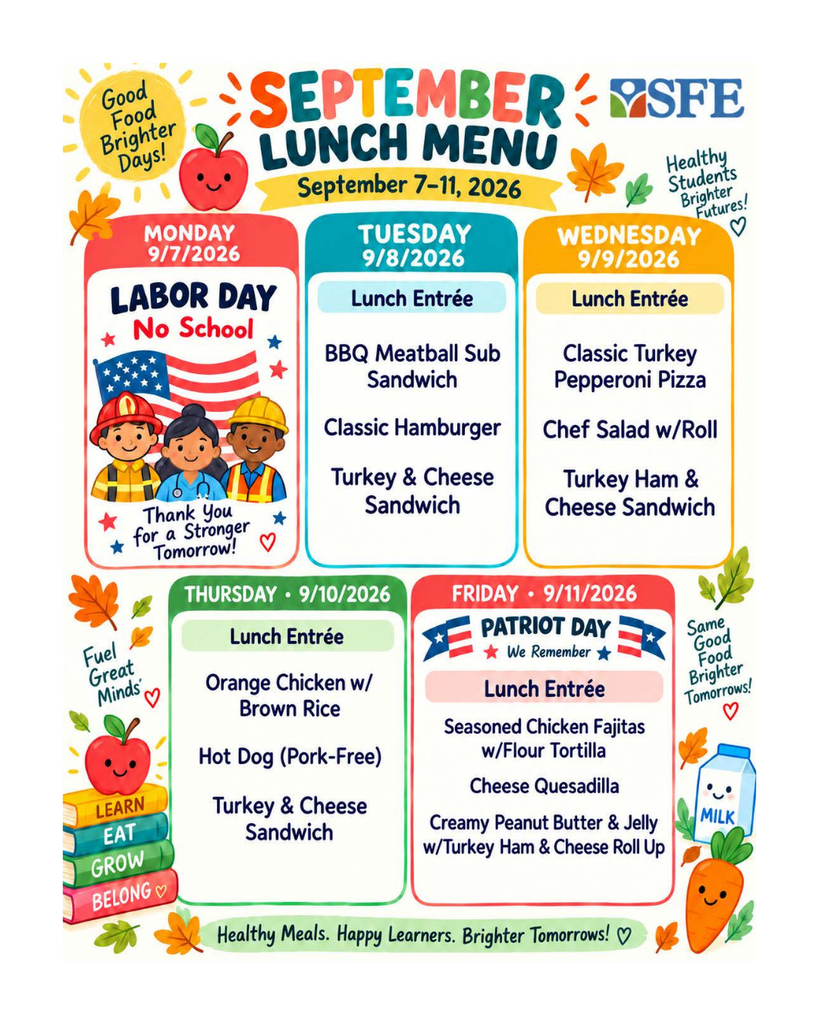 September Lunch Menu Flyer
