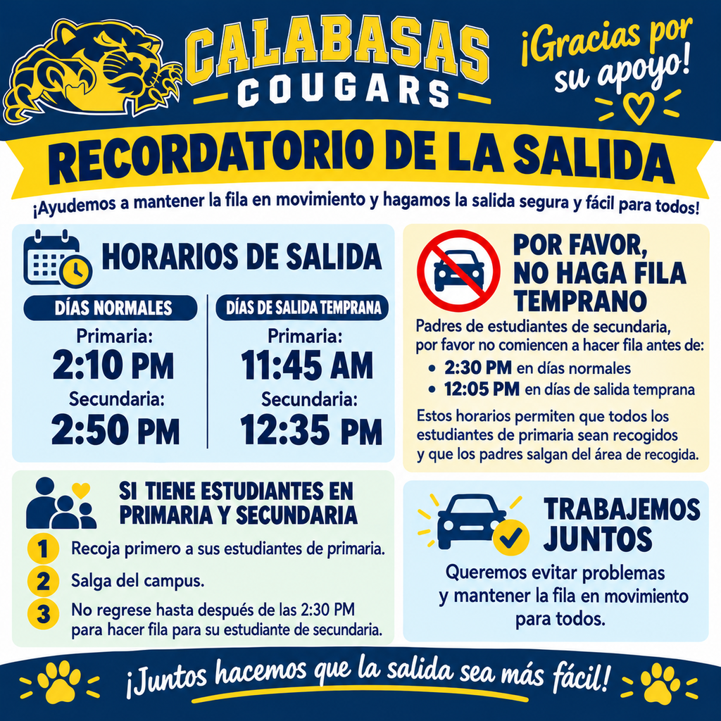Middle School Pickup Flyer - Spanish
