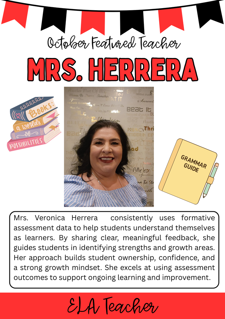 Mrs Herrera pictured as october's featured teacher 
