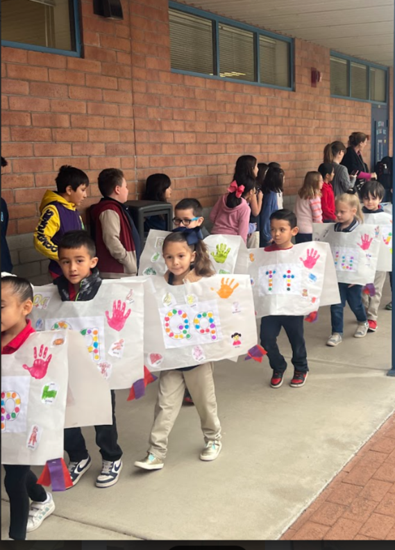 Kinder students walking in ABC parade.