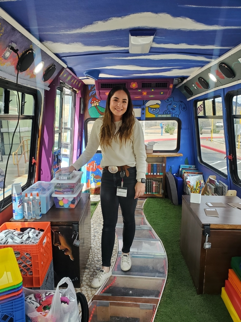 Woman standing inside Mobile library