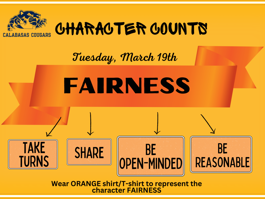 Character Counts! Wear Orange on Tuesday, March 19th