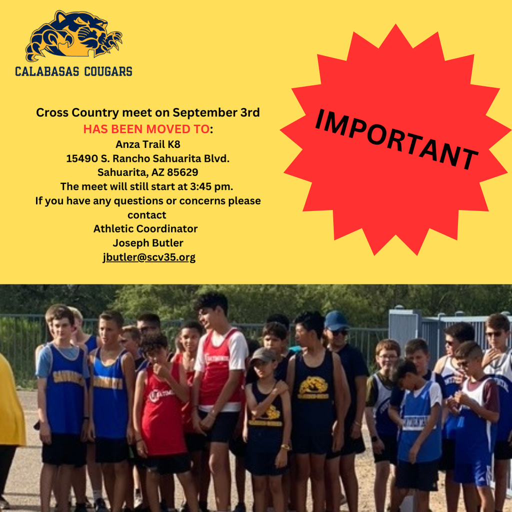 Cross Country meet has been moved.