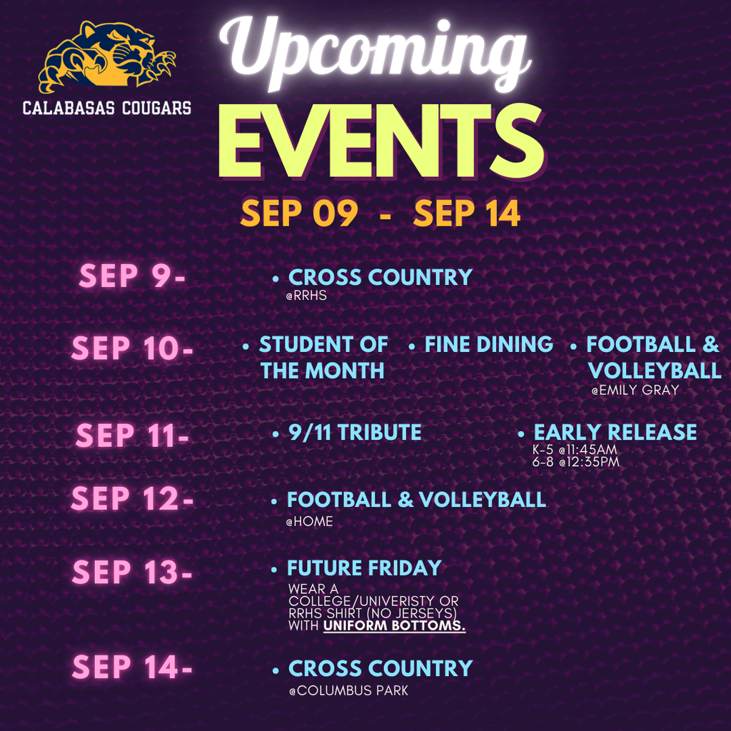 Upcoming events 9/9-9/14