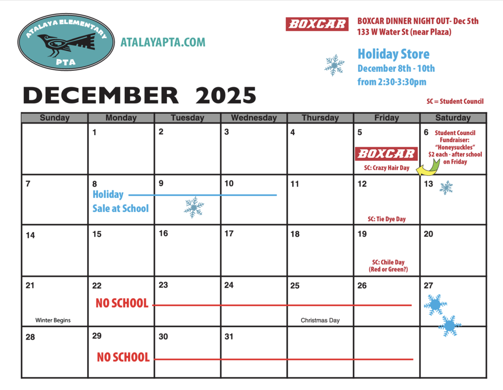December PTA Calendar
