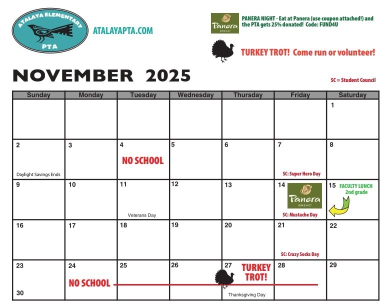 November PTA calendar